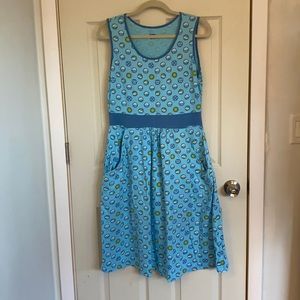 Sleeveless blue dress, ft. weather illustrations